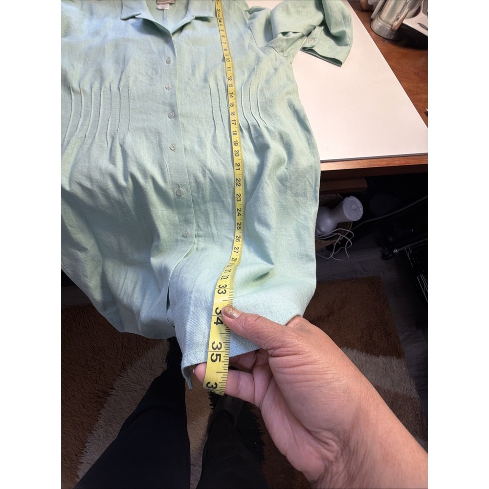 Coldwater Creek 2 Piece Green Dress Set Linen Sleeveless Long Button Down Size L - Picture 9 of 9